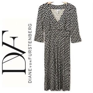 Diane von Furstenberg Enola Silk Faux Wrap V-Neck 3/4 Sleeve Midi Shift Dress‎ 4